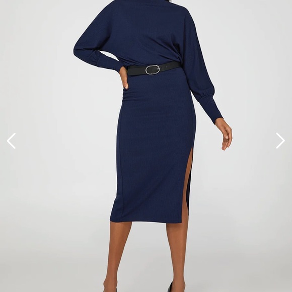 Suzy Shier NWT women’s blue boat neck dolman sleeve midi dress w belt size XXL - Picture 6 of 8